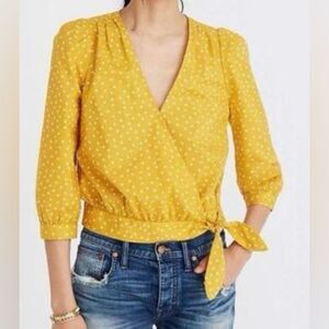 Madewell Yellow Star Trek Cropped Wrap Bubble Long  Sleeves Poplin Top XL